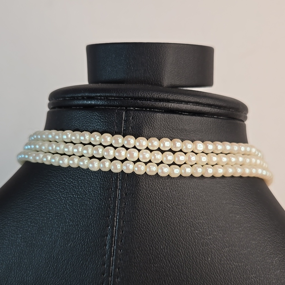 Classic Rose Quartz Stones Pearl Lariat Floral Necklace Earrings Triple Strand - Picture 9 of 15